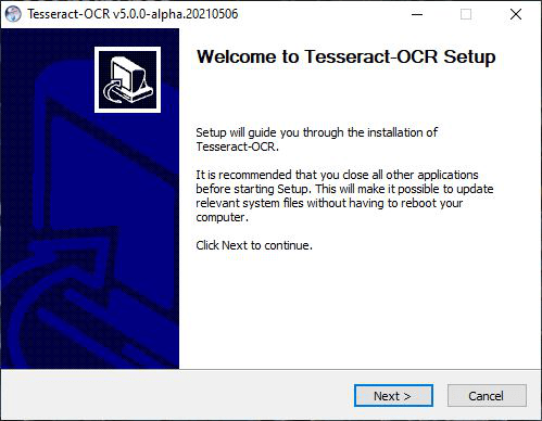 Tesseract OCR for Windows 安装准备界面