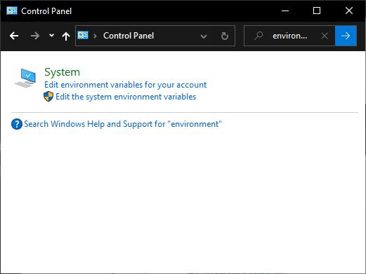 搜索 “环境变量” 界面